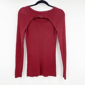 Carmen Women's Red Maroon Cut‎ Out Ribbed Knit Long Sleeve Top Size L